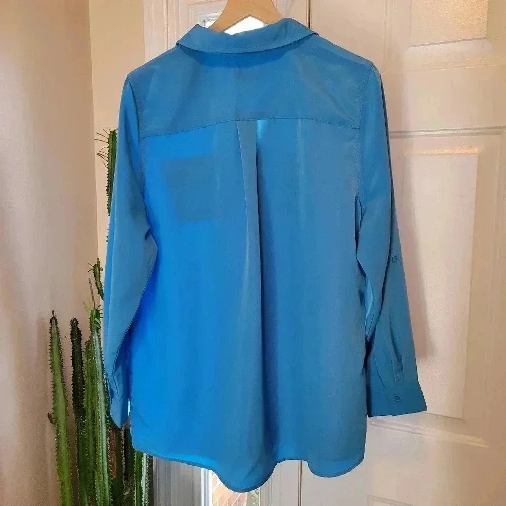 D&Co Beautiful Blue Business Casual Button Up Longsleeve Shirt, Size XL Pockets - Picture 6 of 8